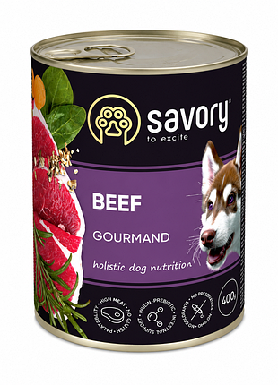 Влажный корм savory gourmand beef для собак с говядиной, холистик, 400 г
