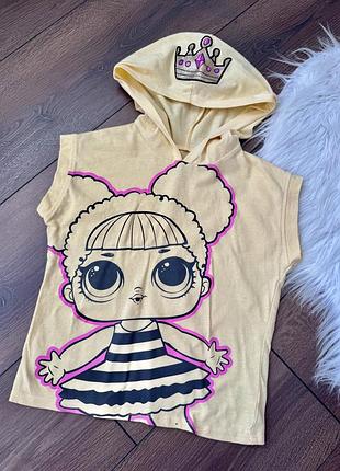 Жовта футболка з капюшоном для дівчинки 6 років 116 см з лялькою лол lol l.o.l