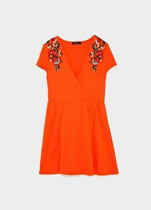 Помаранчева сукня з вишивкою zara knit
