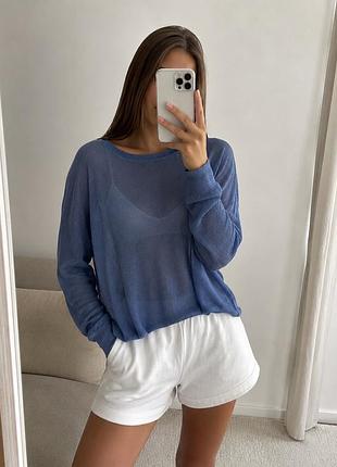 Жіноча синя кофта з довгим рукавом оверсайз 💙