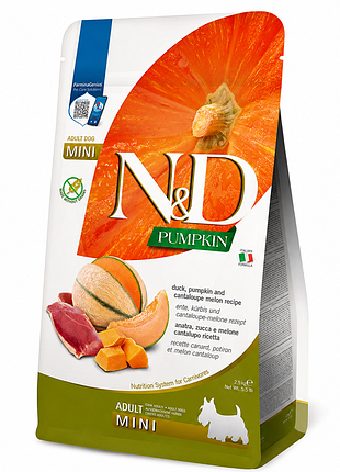 Сухой корм farmina n&amp;d pumpkin adult mini duck, pumpkin &amp; cantaloupe для взрослых собак малых пород, утка, тыква и дыня, 2,5 кг