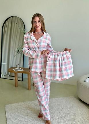 Женская пижама тройка из муслина