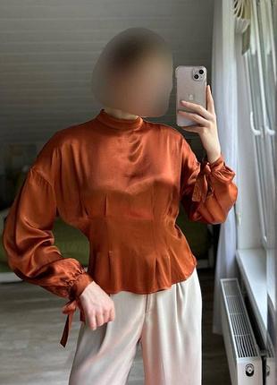Атласна блуза h&m з 100% віскози теракотова m (38)