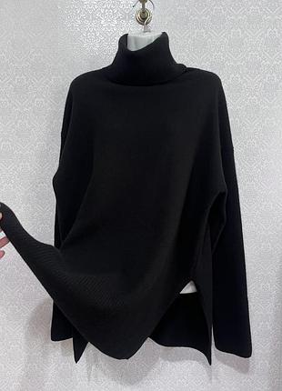 Подовжений светр з коміром оверсайз з суміші вовни та кашеміру massimo dutti