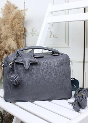 Жіноча сумка через плече з еко шкіри, 2 відділення, графіт