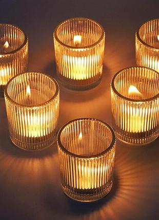 Подсвечники для чайных свечей vohocandle ребристые стеклянные прозрачные 12 шт 5.5×6.5 см