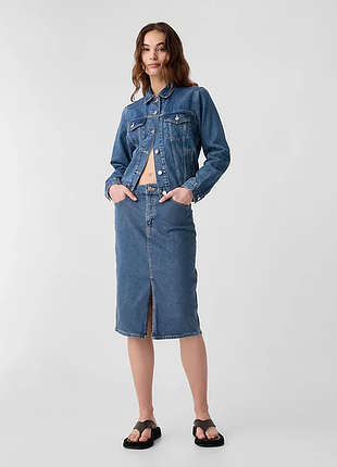 Юбка 25 джинсовая gap factory denim midi pencil skirt синяя medium indigo