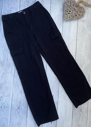 Жіночі котонові штани з кишенями прямого крою від бренду zara у розмірі m/l (38/40)