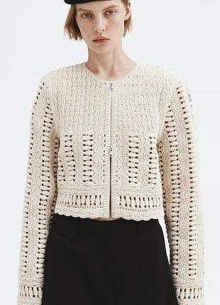 Бавовняний жакет з імітацією вʼязання гачком h&m edition