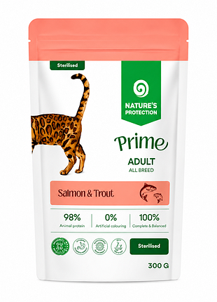 Влажный корм для стерилизованных котов nature's protection prime sterilised adult cats salmon and trout с лососем и форелью, 85 г (nppr47915)