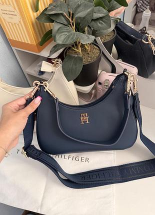 Жіноча сумка tommy hilfiger темно-синя  | оригінальний дизайн | 2 ремінці