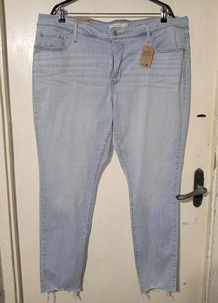 Levis levi strauss оригинал с бирками новые зауженные стрейч голубые верхние джинсы с бахромой скинни батал 22w
