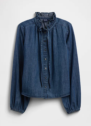 Джинсовая рубашка xs  gap factory relaxed denim top dark wash темно синяя