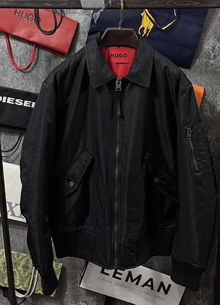 Куртка чоловіча бомбер hugo boss oversized nylon jacket balamo чорний m