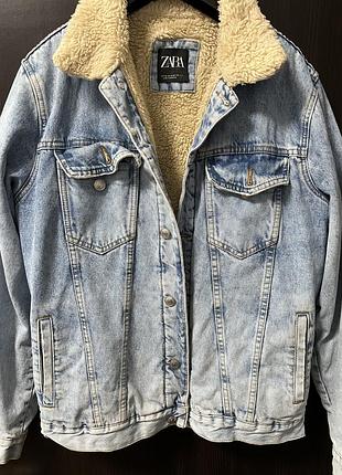 Чоловіча джинсова курточка zara з утеплювачем, розмір m