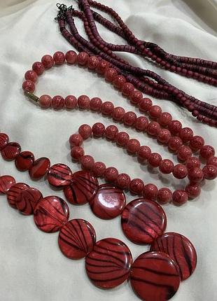 🍒🍷 сет з 3-х етно-намист: дерево та «під камінь» у бордово-червоній гамі / boho chic / vintage ✨🌿