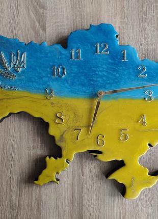 Настенные часы «карта украины» с гербом, ручная работа, 60×40 см