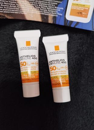 Легкий сонцезахисний флюїд для обличчя la roche-posay anthelios uvmune 400 spf 50+, 15 мл крем набір