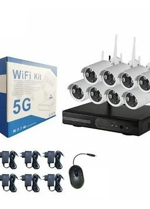 Комплект відеоспостереження 8 камери 5g wifi kit nvr wi-fi набір з 8 шт.