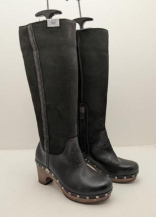 Стильні шкіряні високі чоботи-сабо ugg australia (оригінал, замша/шкіра, заклепки)