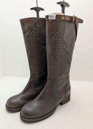 Кожаные высокие сапоги ash (оригинал, размер 39, заклепки/байкерский стиль, ремешок)