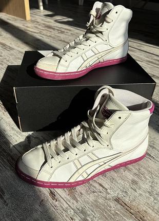 Високі білі кеди onitsuka tiger, лакована шкіра під рептилію
