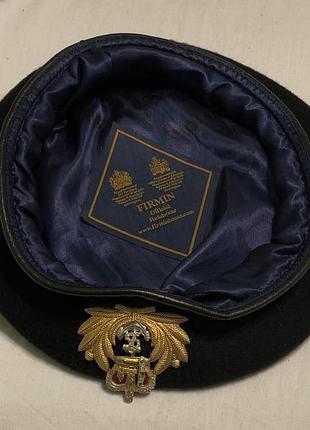 Vintage - firmin official headwear - royal navy - темно-синий офицерский шерстяной берет с кокардой -р. -55-56