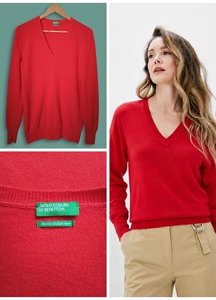 Свитер с вырезом 100%шерсть мериноса benetton, итальялия