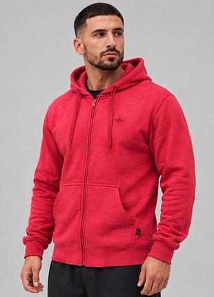 Чоловіча зіпка adidas червона на блискавці з капюшоном 100% бавовна петля демісезонна