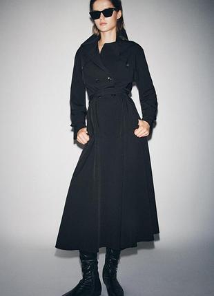 Черное длинное платье в стиле тренч zara