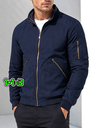 🎁1+1=3 фірмова синя чоловічі куртка бомбер на змійці zara, розмір 44 - 46