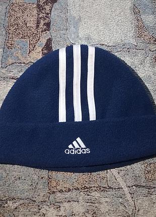Шапка флісова бікі адіадас із трьома смужками з закотом вінтажна adidas