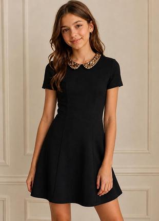 Zara girls чорна святкова сукня з комірцем у паєтках, 11–12 років / 152 см