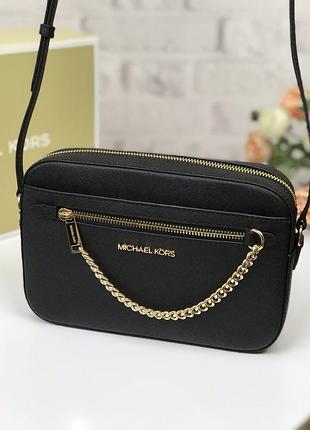Сумка жіноча крос-боді michael kors оригінал jet set large saffiano leather crossbody bag чорна