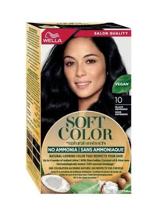 Безаммиачная крем-краска для волос wella soft color wella оттенок No 10 black espresso, краска для волос wella черная