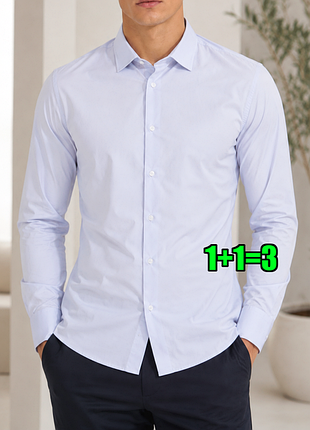 😉1+1=3 базовая лавандовая мужская рубашка primark, размер 46 - 48