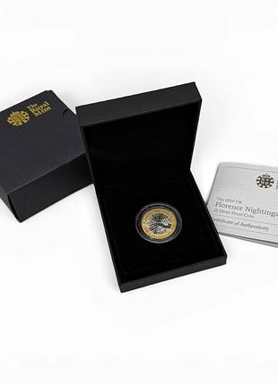 Серебряная монета «2010 uk florence nightingale £2 silver proof coin».  англия, the royal mint. 2010 год.