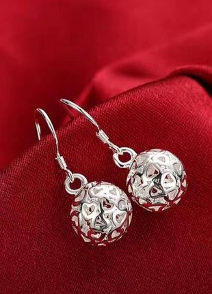 Серьги ажурные шары с маркировкой 925, стерлинговое серебро