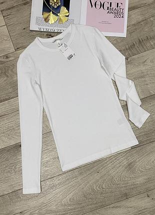 Бело-молочный базовый лонгслив, реглан в рубчик h&m, р.xs-s