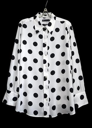 Стильна біла сорочка в чорний горох р.20