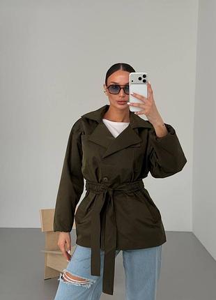 Трендовый тренч с поясом и воротником стойкой коттон парка цвета s m l xl