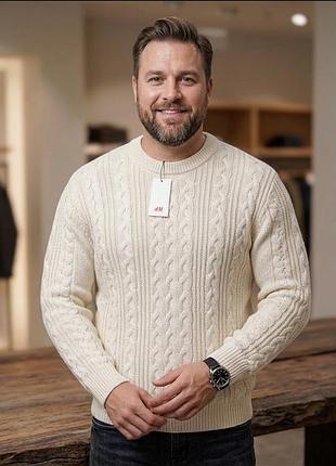 Теплий чоловічий светр з візерунком "коси" h&m батал