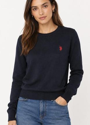Свитер новый u.s. polo assn 40% шерсть 10% кашемир m-l темно-синий цвет