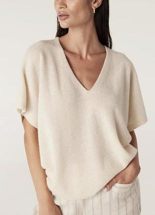 Премиальный бежевый базовый свитер американка hemisphere cashmere с шелком и кашемиром, р. l (стан нового)