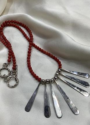 🌶️✨ серебряное этно-бусто натуральный коралл серебро 925 мексика / mexico/ boho / designer 💃🌿