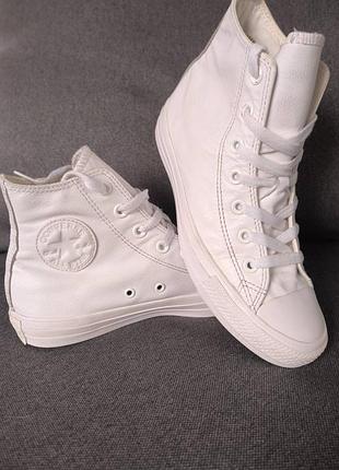 Білі шкіряні високі кеди конверс converse розмір 37,5