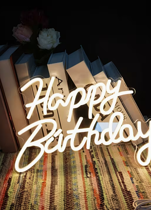 Світлодіодна неонова вивіска "happy birthday" (тепле світло, 40х25 см)