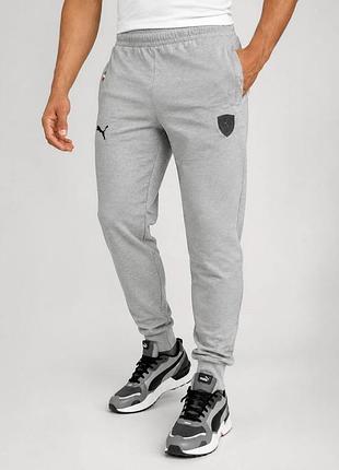Чоловічі демісезонні спортивні штани puma ferrari у стильному світло-сірому кольорі меланж.