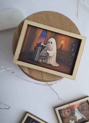 Подарок на хэллоуин, магнит, миниатюра, призрак стоит домик, приведение