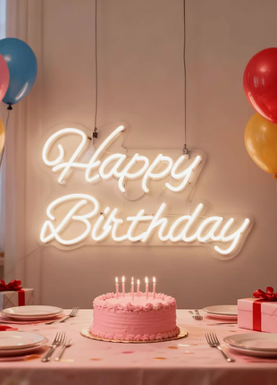Світлодіодна неонова вивіска "happy birthday" (тепле біле світло)